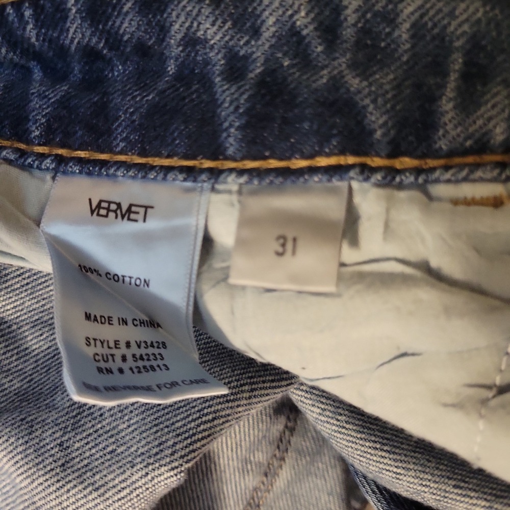 Vervet Jodie 90's Dad Jeans Womens 31 Actual 32 Wide Leg Blue Jeans Raw Hem - Picture 5 of 10
